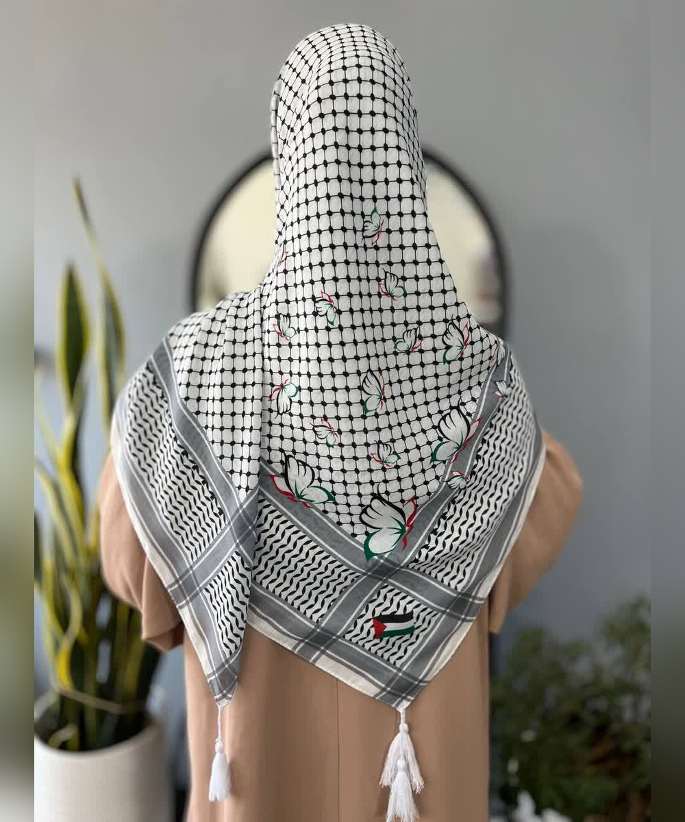 روسری نخی طرح چفیه و گل قواره ۱۴۰