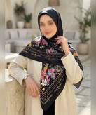 روسری ابریشم ساتن گلدار قواره ۱۳۵