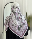 روسری حریر ابریشم گلدار حاشیهدار قواره ۱۲۰