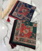 روسری نخی گلدار قواره ۱۴۰ نمای دو رنگ سبز و آبی