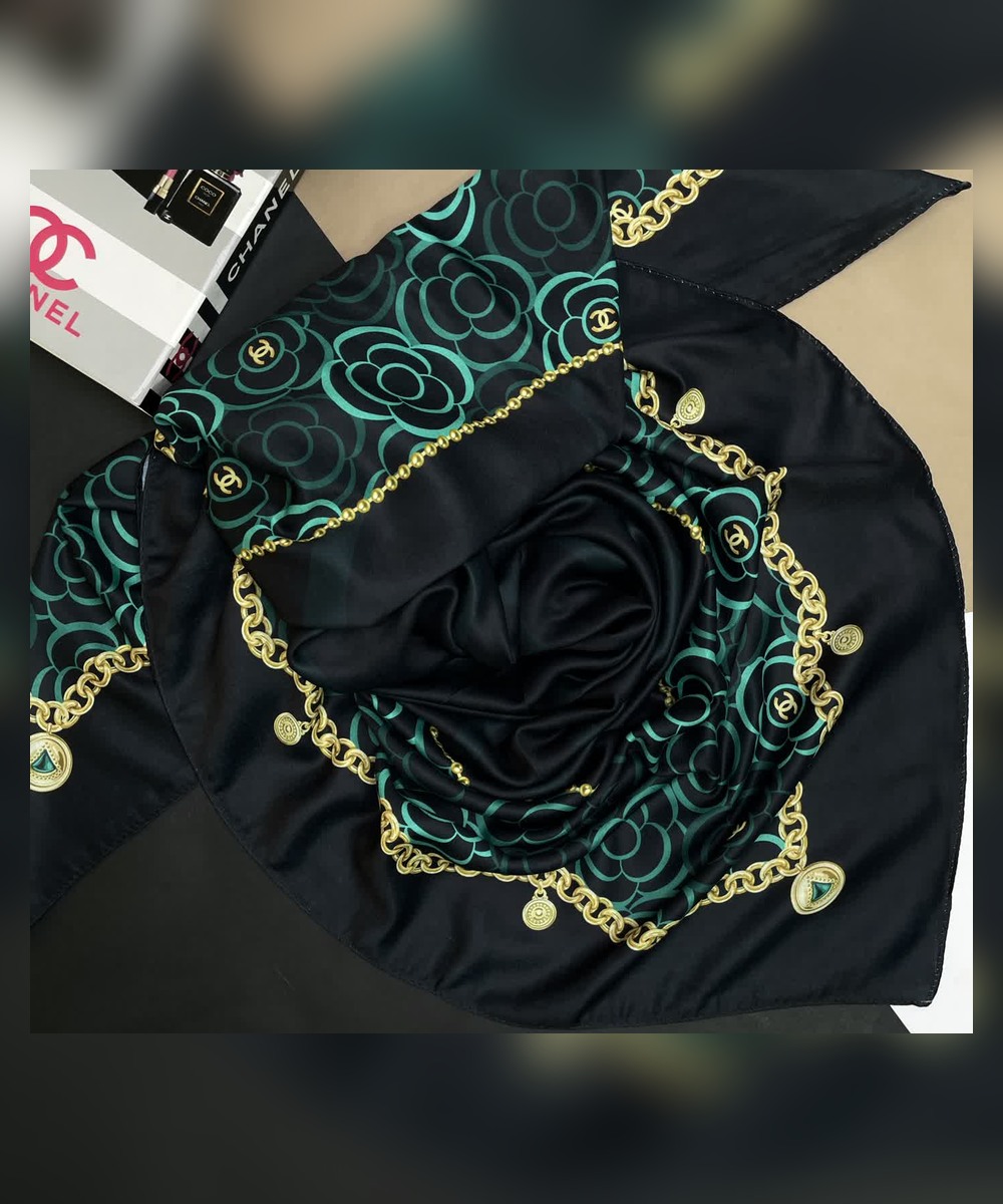 روسری نخ سیااسکارف گل شانل قواره 130