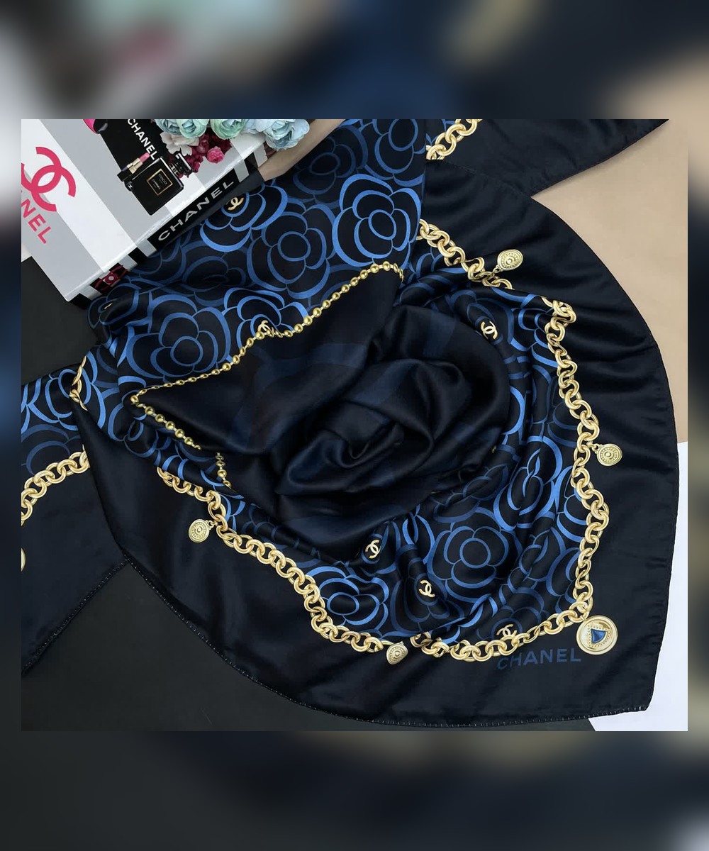 روسری نخ سیااسکارف گل شانل قواره 130