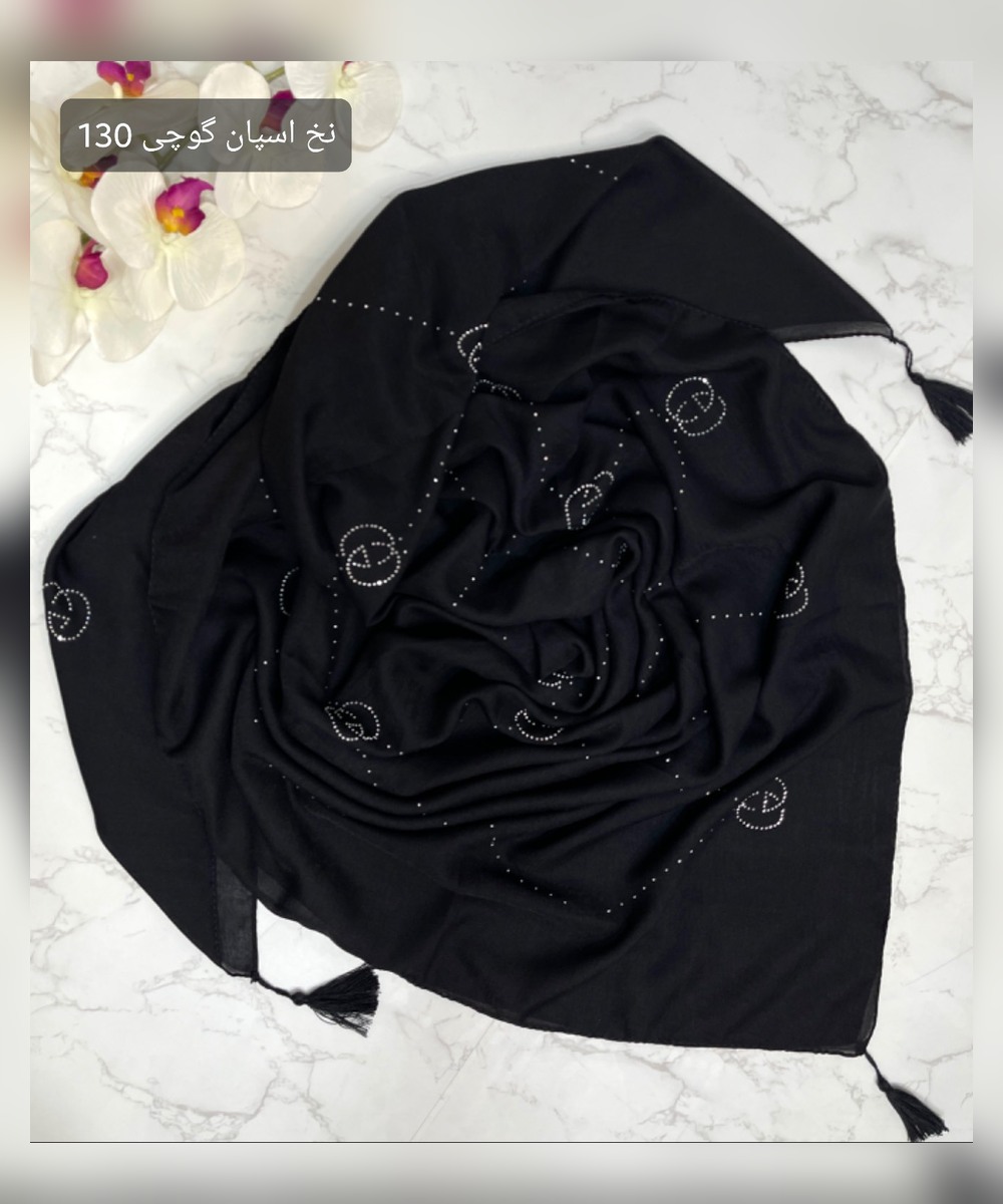 روسری نخ اسپان نگین دار طرح گوچی قواره 130