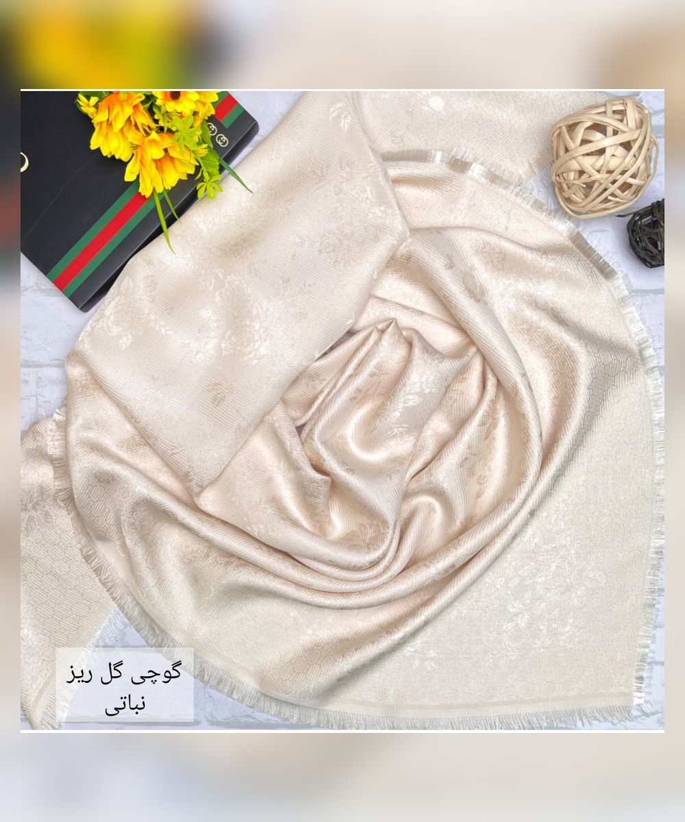 روسری نخ ابریشم ژاکارد طرح گوچی گل ریز قواره 140