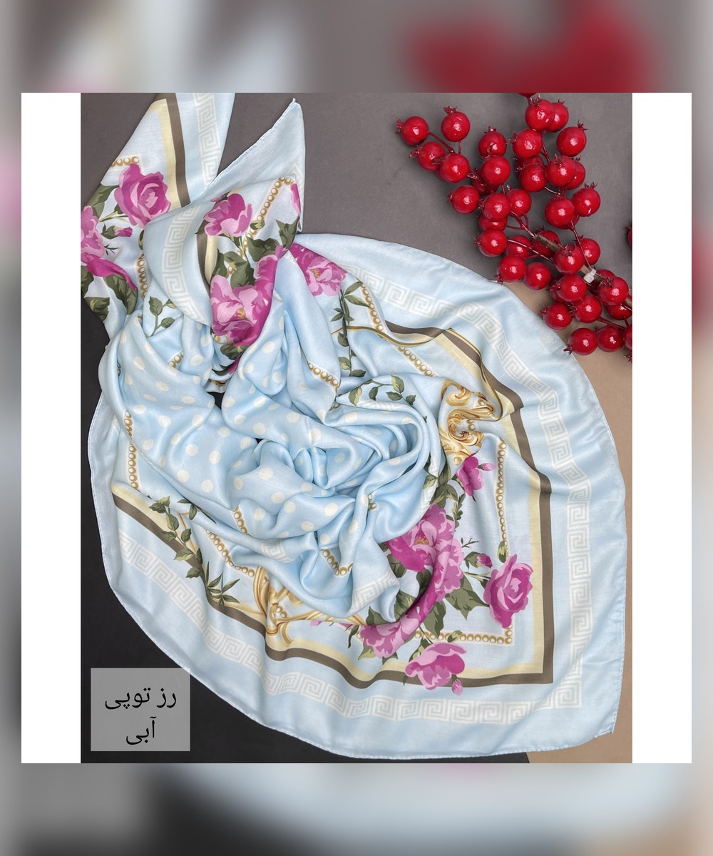 روسری نخ سیااسکارف طرح رز توپی آبی قواره 130