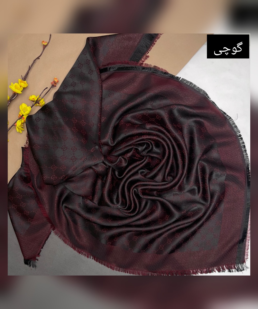 روسری نخ ابریشم ژاکارد عنابی لمه طرح گوچی قواره 140