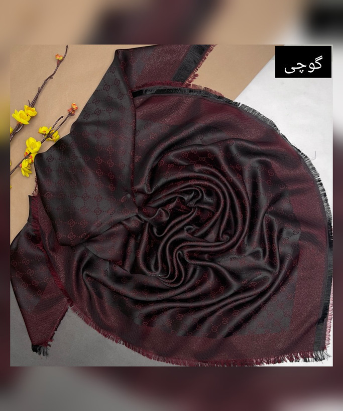روسری نخ ابریشم ژاکارد عنابی لمه طرح گوچی قواره 140