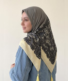 روسری سوپرنخ طرحدار قواره ۱۲۰ مدل 107951 رنگ طوسی 6