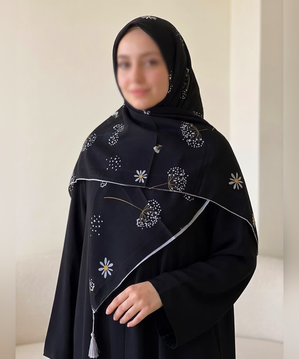 روسری سوپرنخ طرح‌دار قواره ۱۲۰ مدل 107969 رنگ طوسی