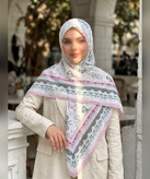 روسری سوپرنخ طرحدار قواره ۱۴۰ مدل دوم رنگ طوسی
