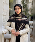 روسری سوپرنخ طرحدار قواره ۱۴۰ مدل دوم رنگ طوسی