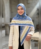 روسری سوپرنخ طرحدار قواره ۱۴۰ مدل دوم رنگ طوسی