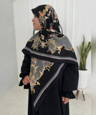 روسری کرپنخ طرحدار قواره ۱۴۰ مدل دوم رنگ طوسی