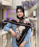 روسری کرپنخ طرحدار قواره ۱۴۰ مدل دوم رنگ طوسی