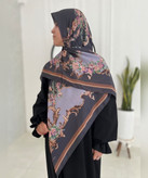 روسری کرپنخ طرحدار قواره ۱۴۰ مدل دوم رنگ طوسی