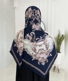 روسری کرپنخ طرحدار قواره ۱۴۰ مدل دوم رنگ طوسی