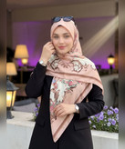 روسری کرپنخ طرحدار قواره ۱۴۰ مدل دوم رنگ طوسی