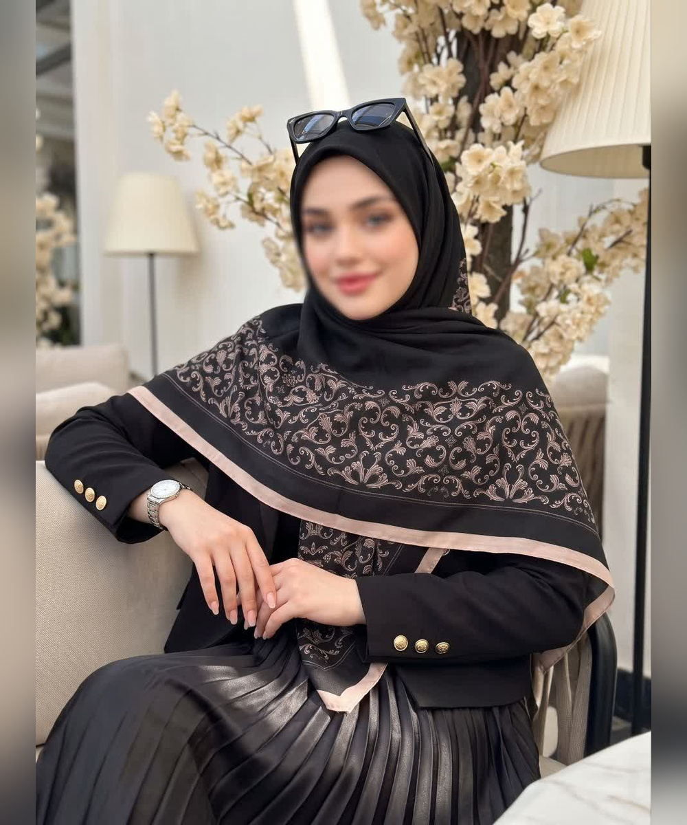 روسری نخی طرح‌دار قواره ۱۴۰ رنگ طوسی
