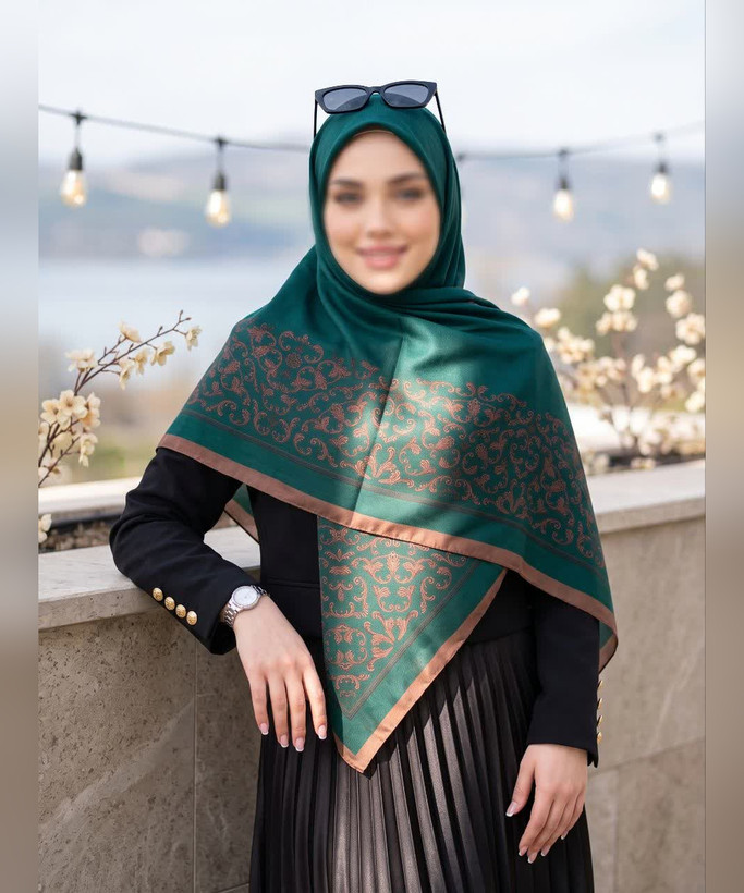 روسری نخی طرحدار قواره ۱۴۰ رنگ طوسی