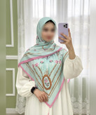 روسری سوپرنخ گلوبته قواره ۱۴۰ - رنگ سبز طوسی و کرم - تصویر 3