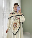 روسری سوپرنخ گلوبته قواره ۱۴۰ - رنگ کرم و زیتونی - تصویر 2