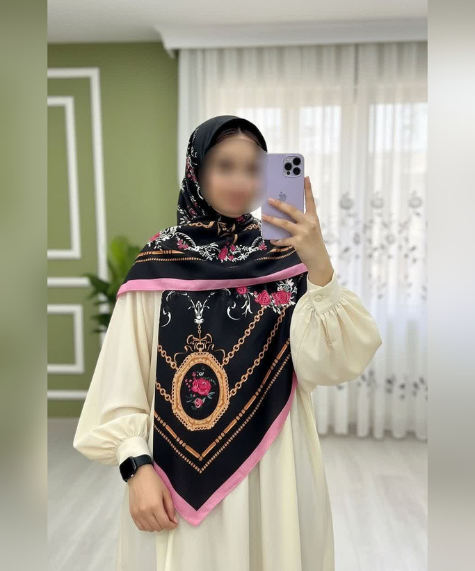 روسری سوپرنخ گلوبته قواره ۱۴۰ - رنگ مشکی و یاسی - تصویر 4