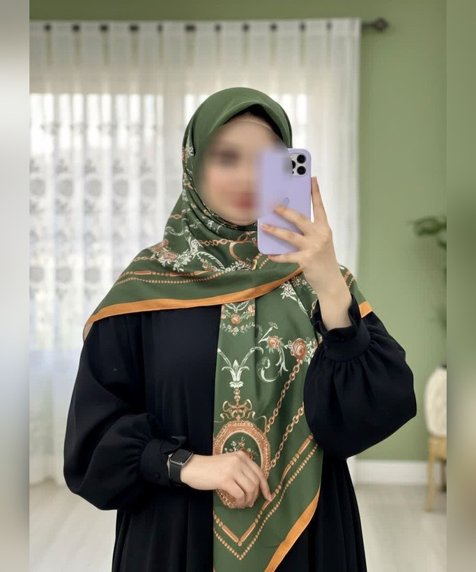 روسری سوپرنخ گلوبته قواره ۱۴۰ - رنگ سبز زیتونی و مشکی - تصویر 7