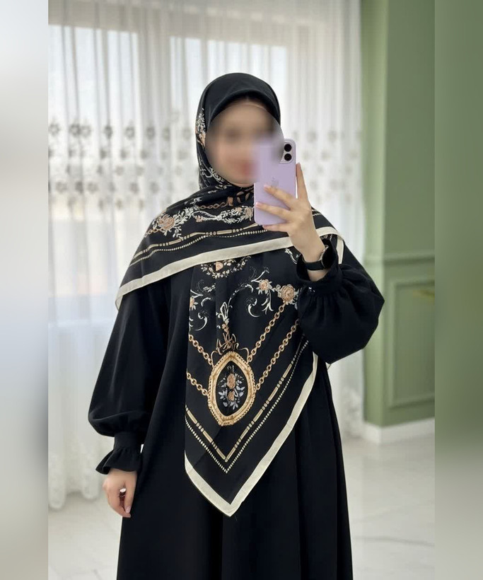 روسری سوپرنخ گلوبته قواره ۱۴۰ - رنگ مشکی و طوسی - تصویر 5