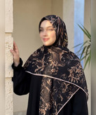 روسری کرپنخ طرحدار تکرنگ قواره ۱۴۰ - رنگ مشکی و قهوهای - تصویر 1