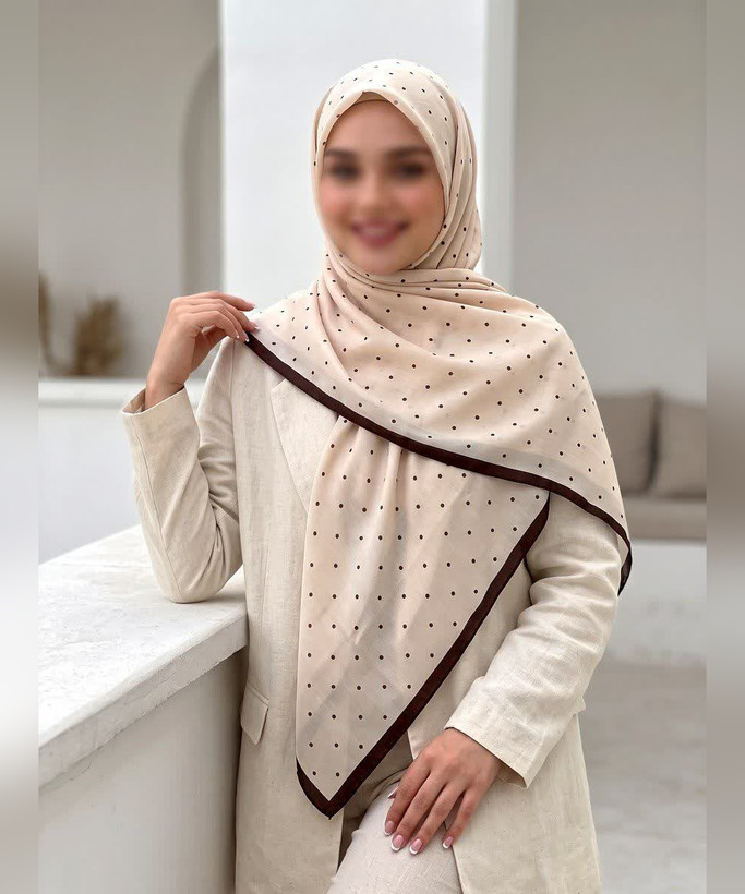 روسری نخی طرحدار دهرنگ قواره ۱۴۰ - رنگ کرم - تصویر 7