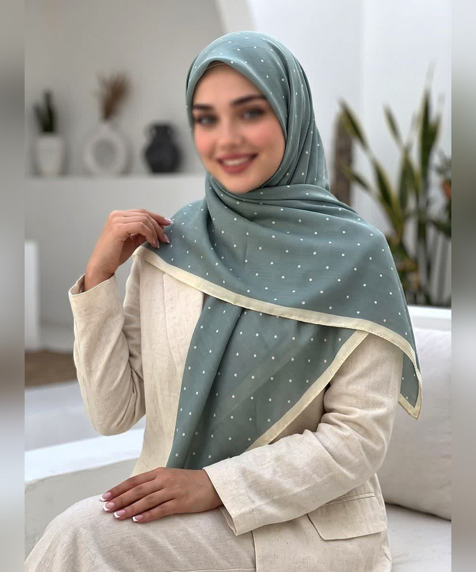 روسری نخی طرحدار دهرنگ قواره ۱۴۰ - رنگ سبز طوسی - تصویر 10