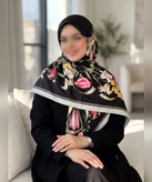 روسری ابریشم مجلسی طرح بتهجقه قواره ۱۳۵ - رنگ مشکی و آجری - تصویر 4