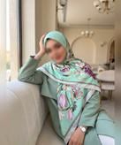 روسری ابریشم مجلسی طرح بتهجقه قواره ۱۳۵ - رنگ سبز طوسی و قهوهای - تصویر 9
