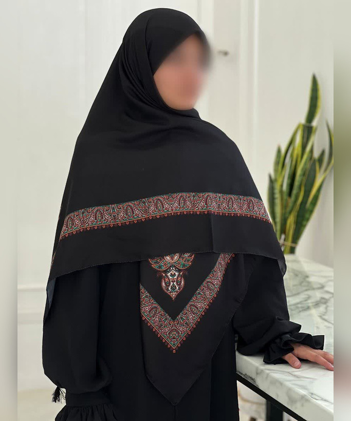 روسری نخی چفیه یمنی قواره ۱۴۰ - رنگ مشکی با حاشیه رنگی ۱ - تصویر 2
