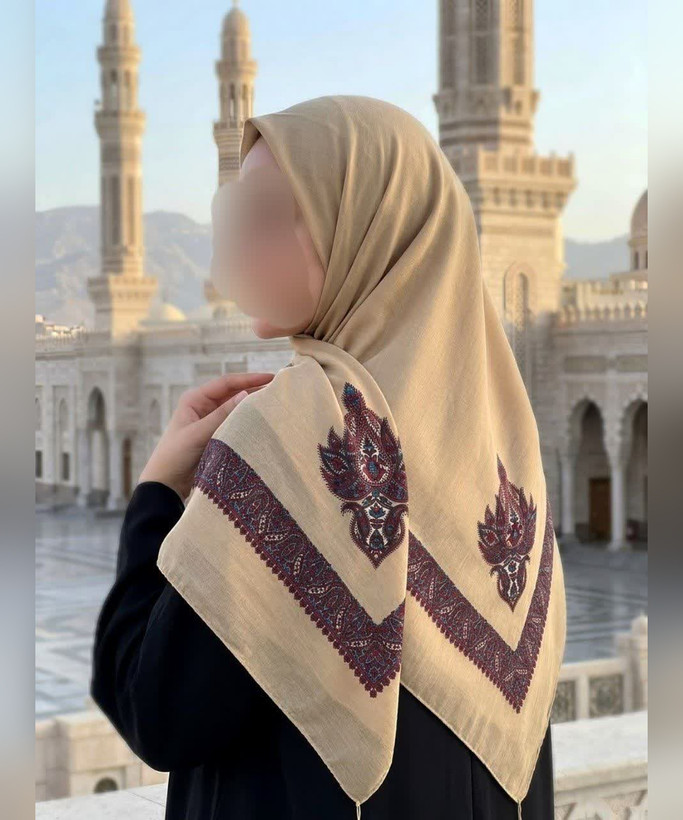 روسری نخی چفیه یمنی قواره ۱۴۰ - رنگ کرم - تصویر 1