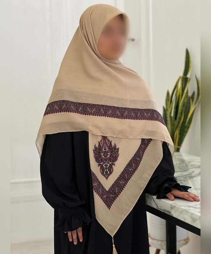 روسری نخی چفیه یمنی قواره ۱۴۰ - رنگ کرم - تصویر 2