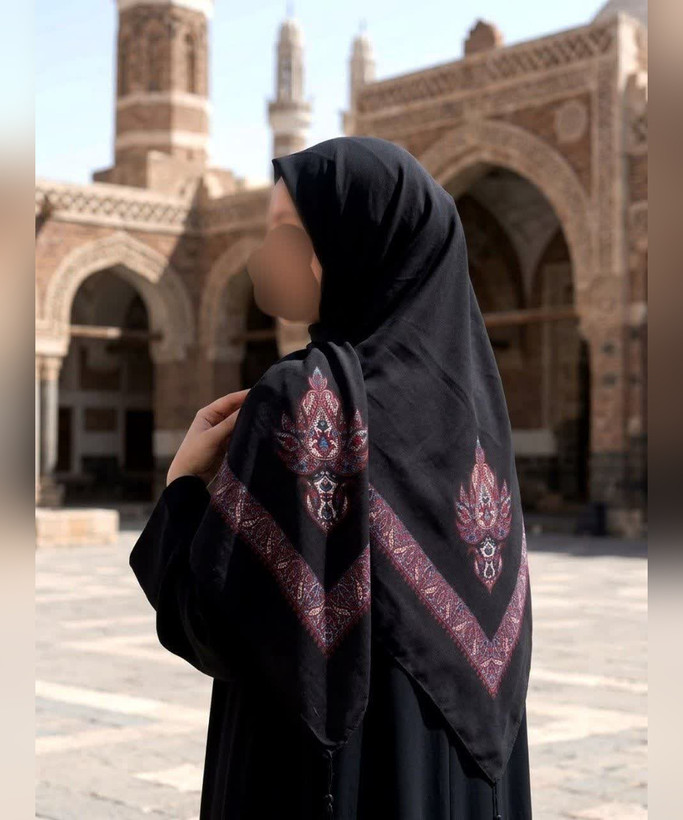 روسری نخی چفیه یمنی قواره ۱۴۰ - رنگ مشکی با حاشیه رنگی ۲ - تصویر 1