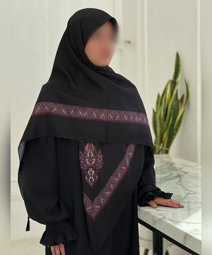 روسری نخی چفیه یمنی قواره ۱۴۰ - رنگ مشکی با حاشیه رنگی ۲ - تصویر 2