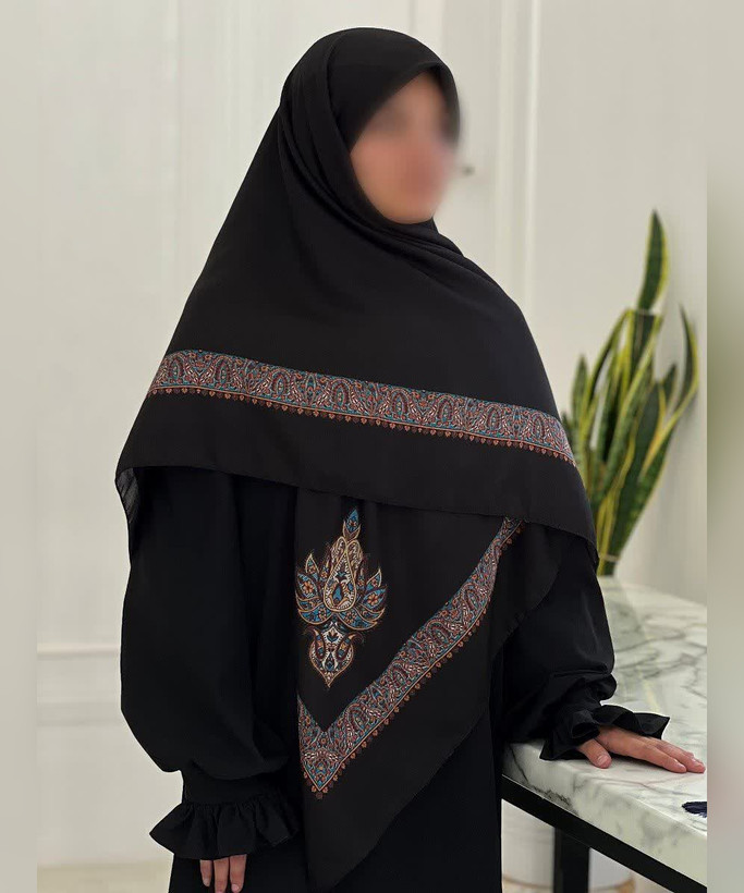 روسری نخی چفیه یمنی قواره ۱۴۰ - رنگ مشکی با حاشیه رنگی ۳ - تصویر 2