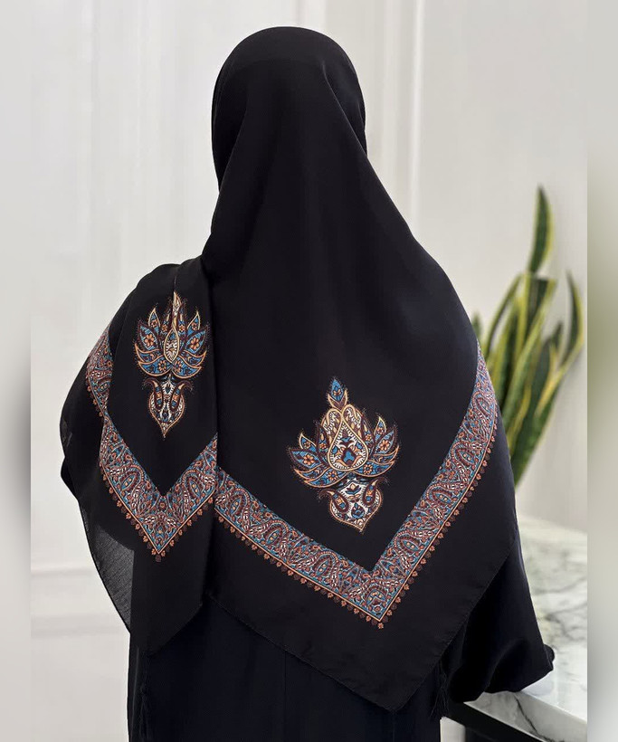 روسری نخی چفیه یمنی قواره ۱۴۰ - رنگ مشکی با حاشیه رنگی ۳ - تصویر 3