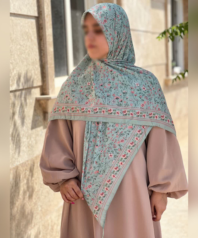 روسری کرپنخ طرح باغچه قواره ۱۴۰، سبز نعنایی