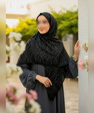 روسری سوپرنخ طرح موج قواره ۱۴۰، مشکی با خطوط نقرهای