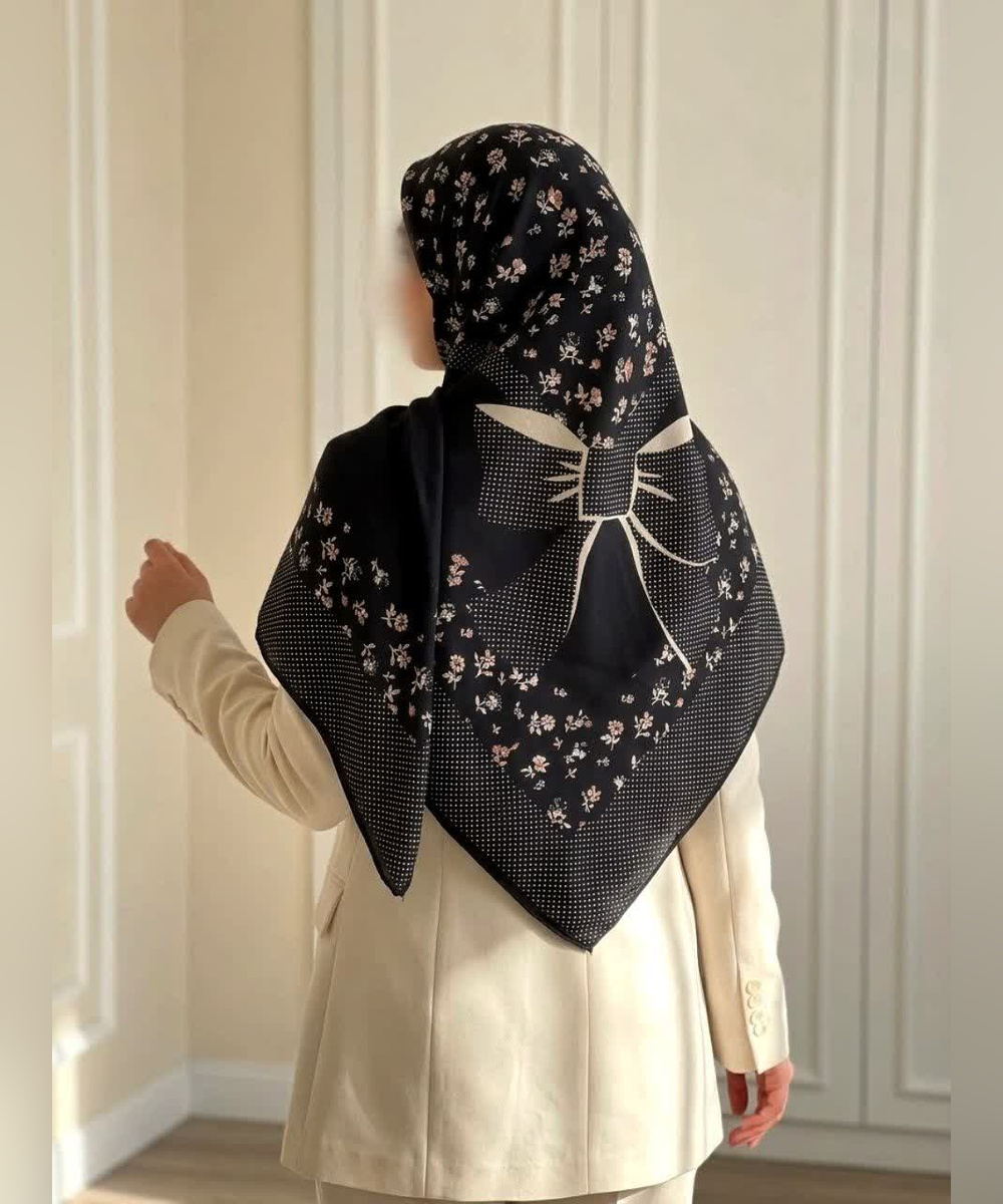 روسری سوپرکرپ طرح پاپیون گلریز قواره ۱۴۰، مشکی
