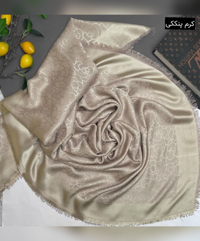 روسری نخ ابریشم ژاکارد طرح گل شانل قواره 135