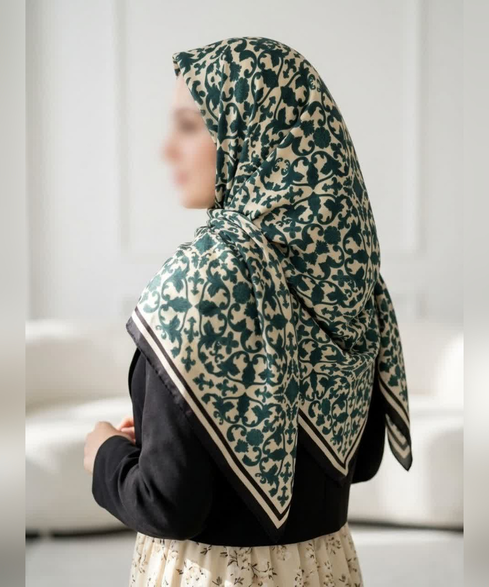 روسری نخی طرح اسلیمی پر قواره ۱۴۰