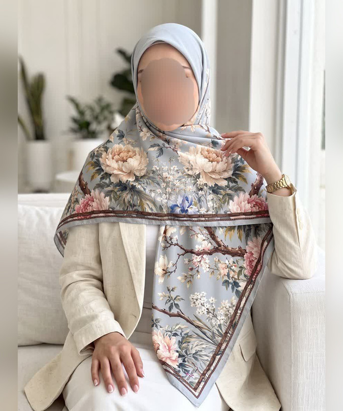 روسری ابریشم طرح گل صدپر قواره ۱۳۵