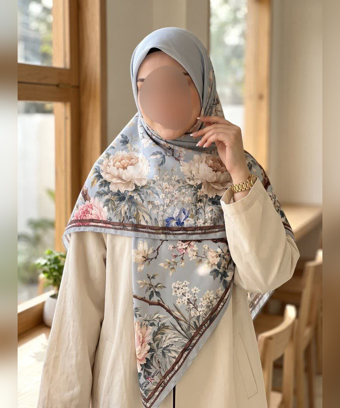 روسری ابریشم طرح گل صدپر قواره ۱۳۵