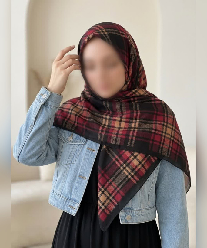 روسری سوپرکرپ طرح چهارخانه اسکاتلندی قواره ۱۴۰
