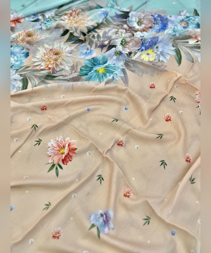 روسری سوپرکرپ طرح گلستان آبرنگی قواره ۱۴۰
