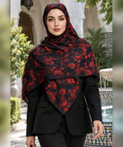 روسری نخ اسپان طرح گل قرمز سنتی قواره ۱۳۰